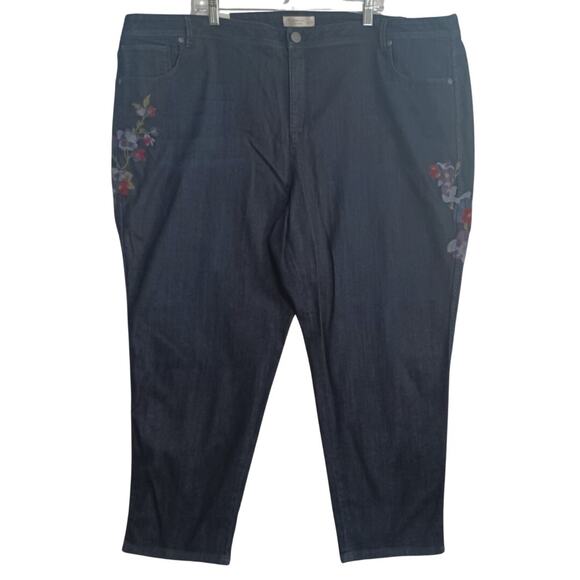 J. JILL AUTHENTIC FIT SLIM ANKLE Jeans Size 28W Dark Wash Denim Embroidered NEW - Picture 1 of 9